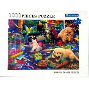 Animal Lover Puzzle 1000 Piece Puppy Kitten Birds Colorful Jig Saw by Akumorain